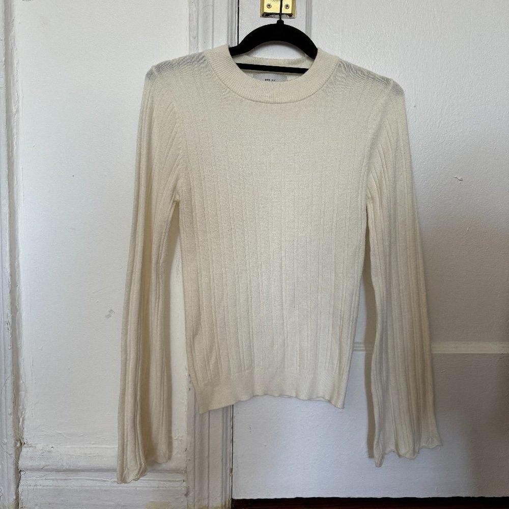 Japanese brand Avan Lily white ribbed long sleeve with flared sleeves